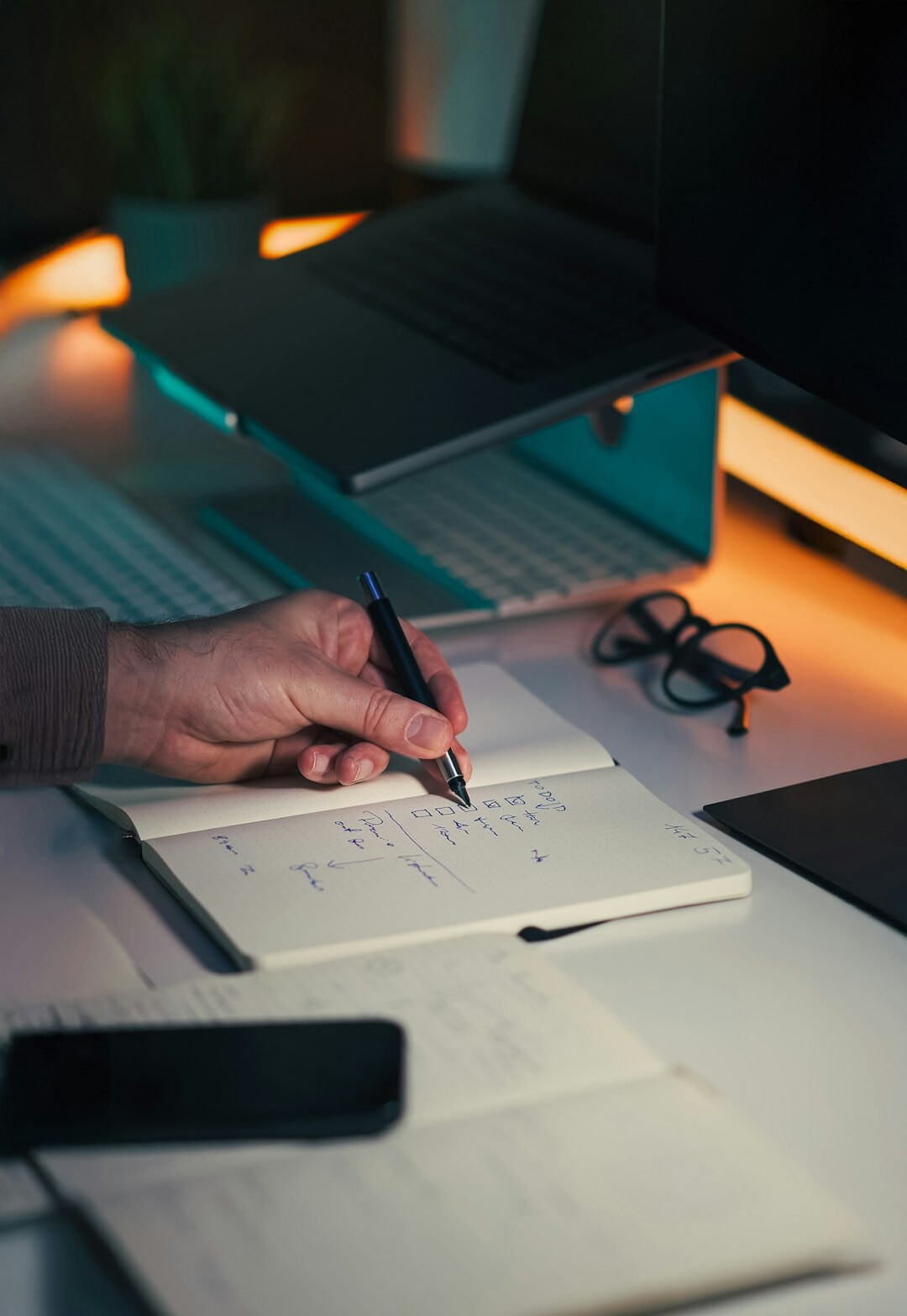 writer at desk with notebook