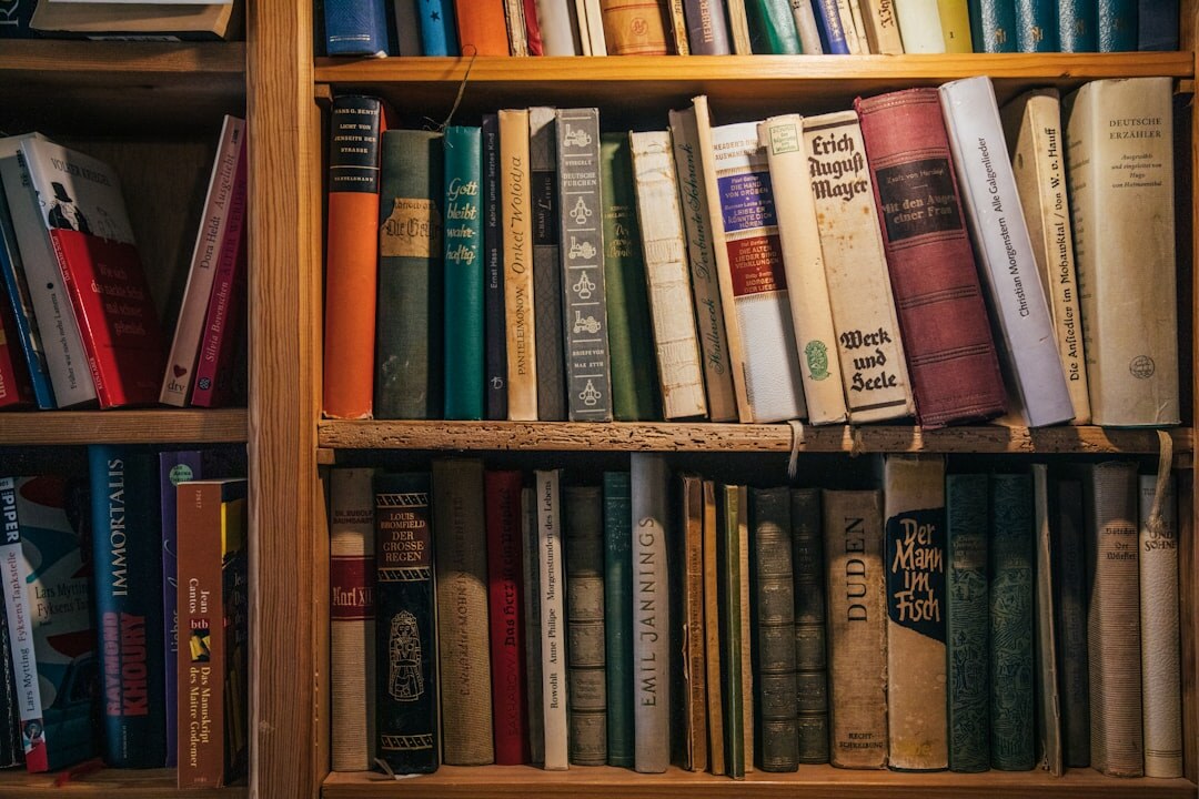 bookshelf with mystery novels